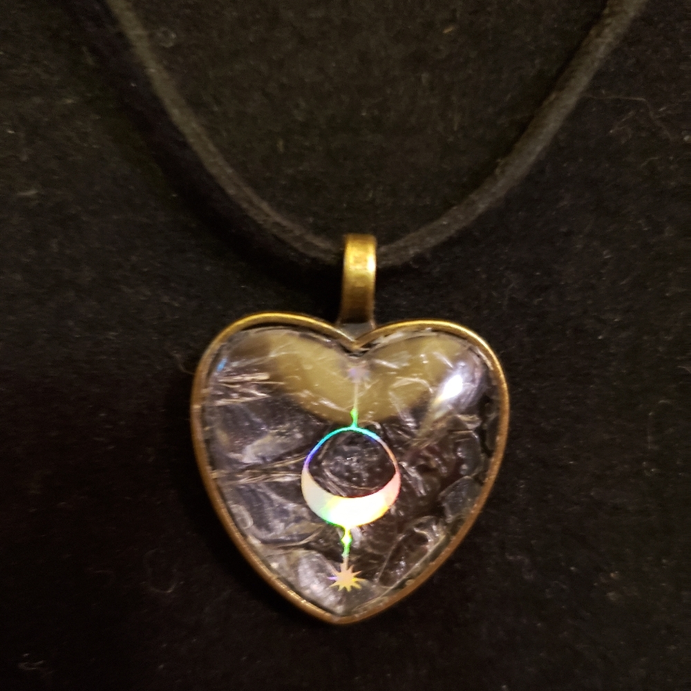 Holographic moon and snake skin pendant - Picture 1 of 1